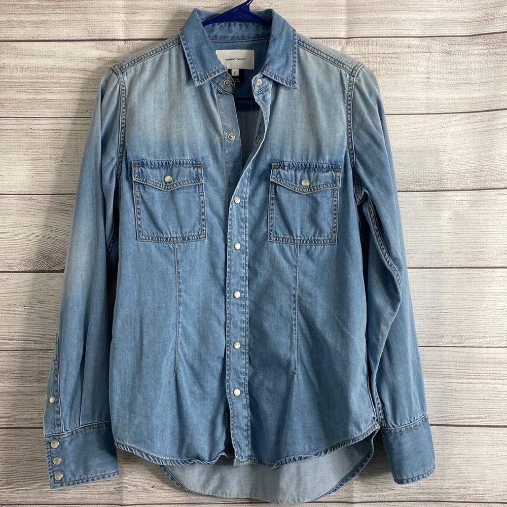 Current/Elliott Pearl Snap Button-up, Collared, Fitted, Two Chest Pockets - S: 0